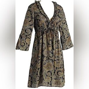 Mud Pie NWT Women’s Size XL Black/Brown/Tan Paisley Bell Sleeve CoverUp